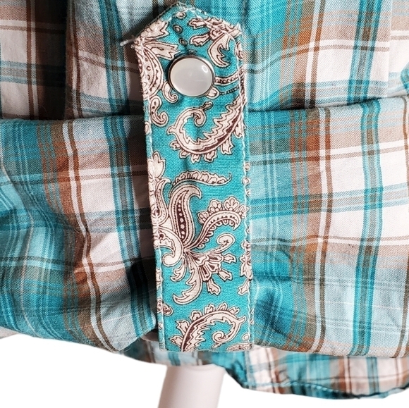 Panhandle Rough Stock Women's Turquoise Western Shirt, Snap Plaid Shirt Sz XL - Picture 11 of 14